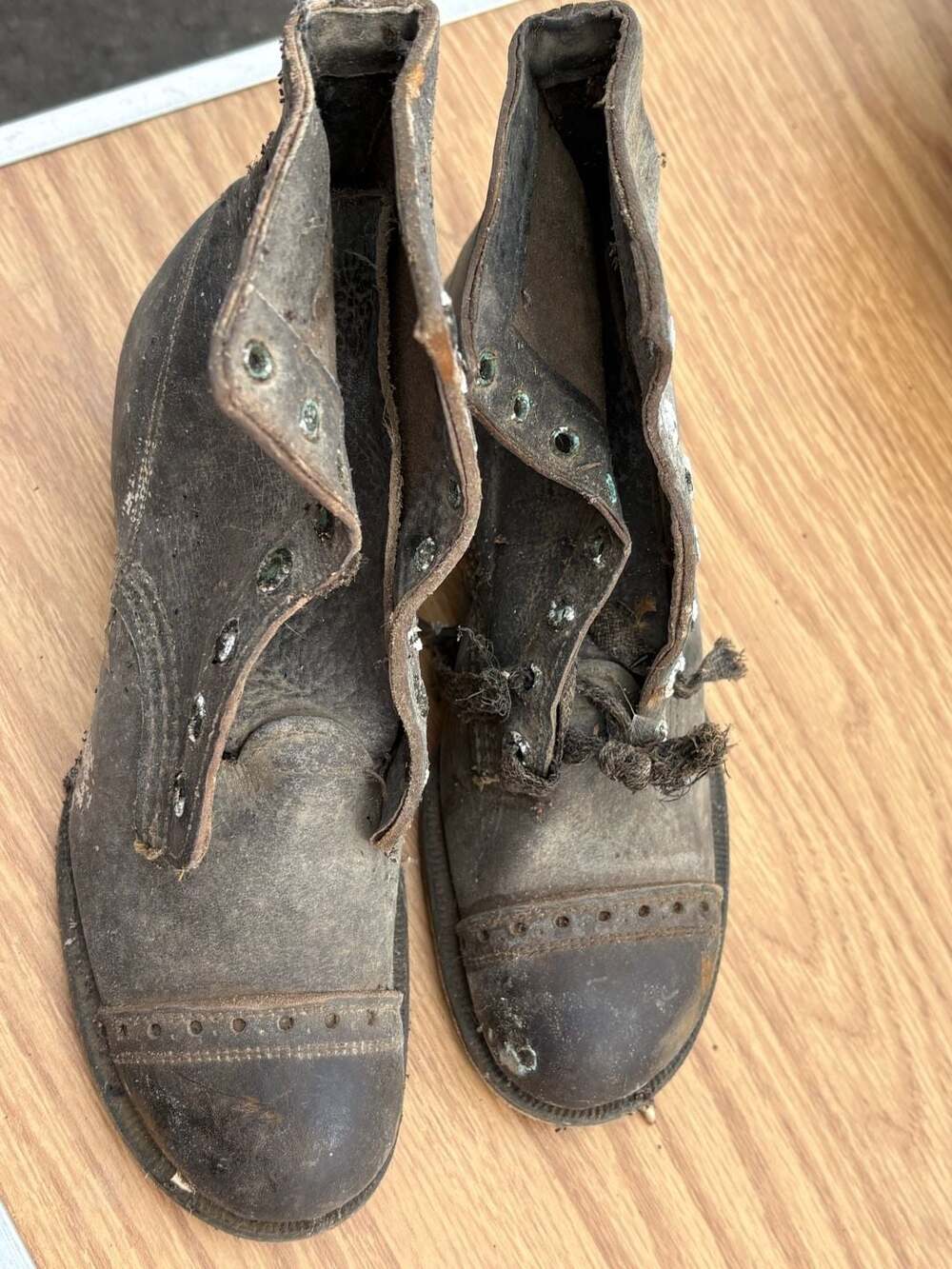 Vintage World War II Era Military Service Boots Hobnail Leather